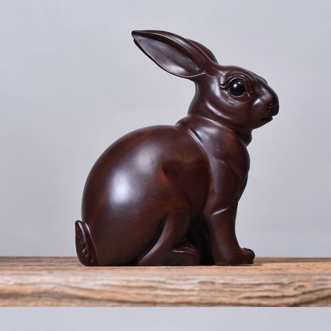 黑檀实木雕刻兔子摆件 十二生肖兔家居装饰工艺品