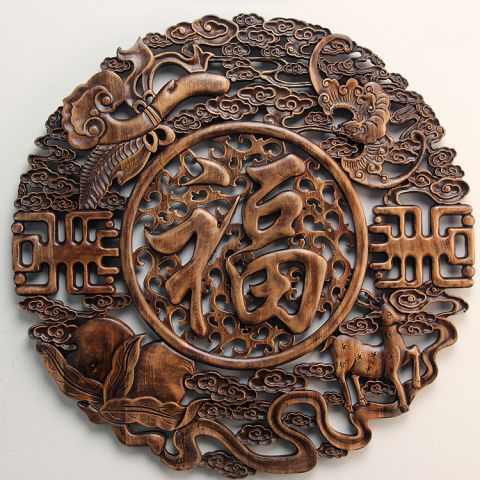 中式客厅木雕装饰画