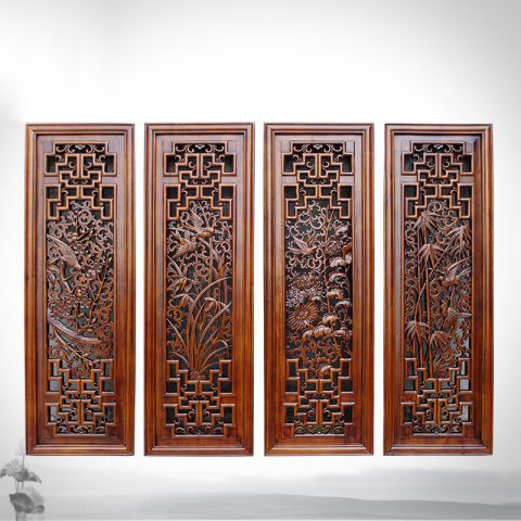 中式条屏“梅兰竹菊”木雕画