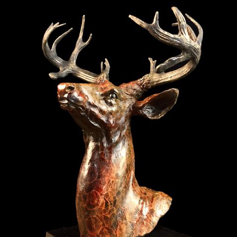 鹿头铜雕工艺品摆件